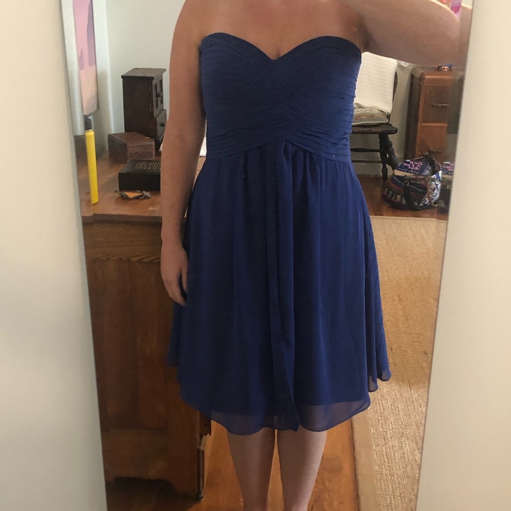 Bari Jay blue chiffon bridesmaid dress